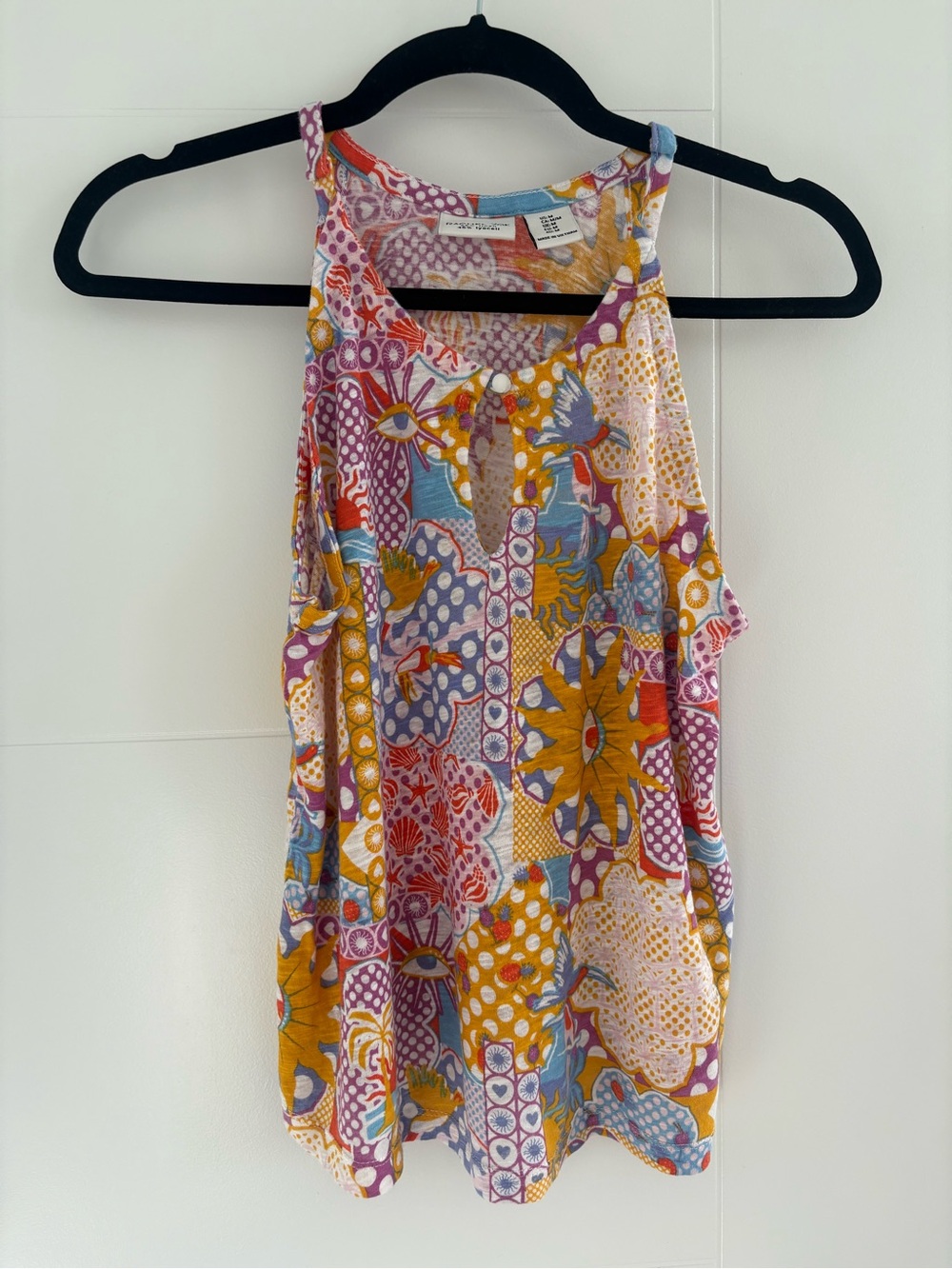 RACHEL ZOE Boho Sleeveless Multicolor Patchwork Print Linen & Lyocell Tank Top